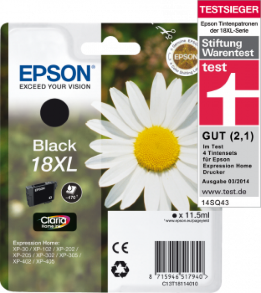 Tinte EPSON no18XL XP102/202/205/30/302 schwarz