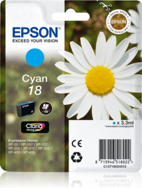 Tinte EPSON no18 XP102/202/205/30/302 cyan